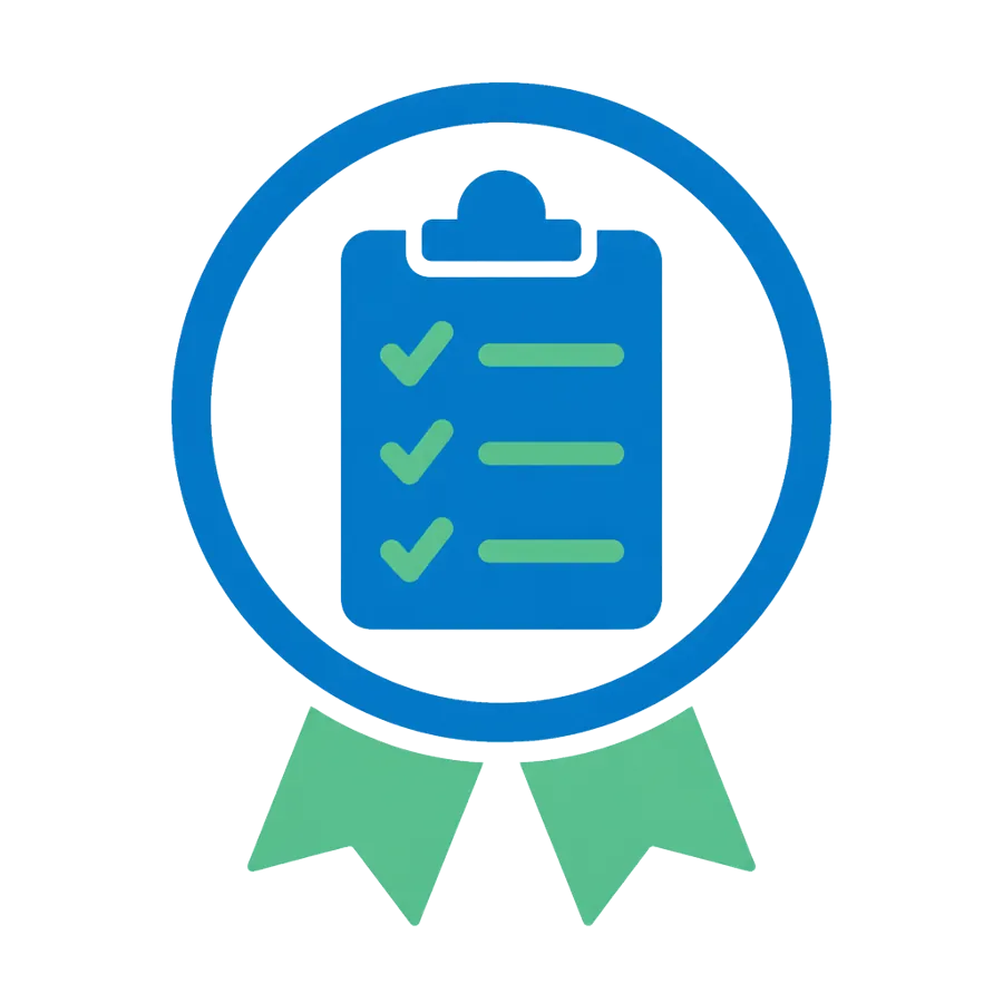 Checklist inside a certification badge illustrating compliance governance