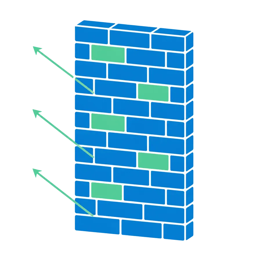 Brick wall deflecting arrows, illustrating platform hardening