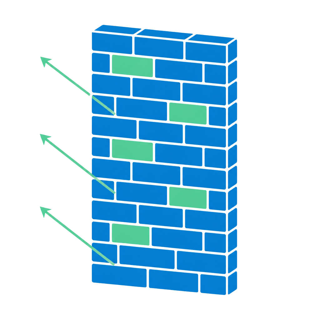 Brick wall deflecting arrows, illustrating platform hardening